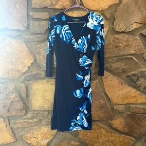 Lauren Ralph Lauren Navy Midi Dress with Blue Floral Print